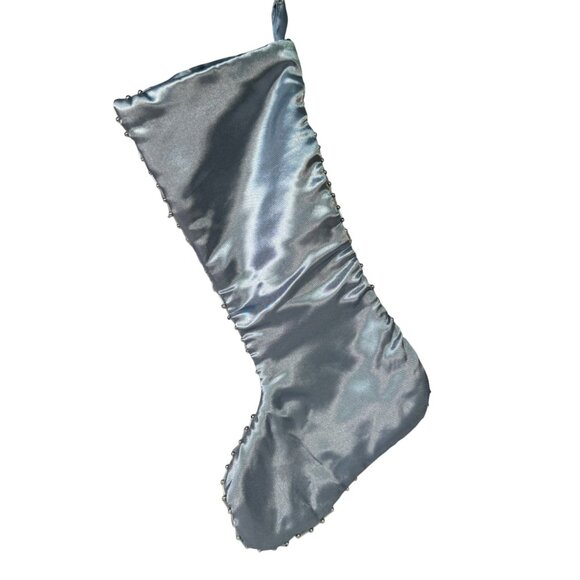Silver Satin Christmas Stocking With Beaded Snowflake Embellishments - Picture 5 of 5
